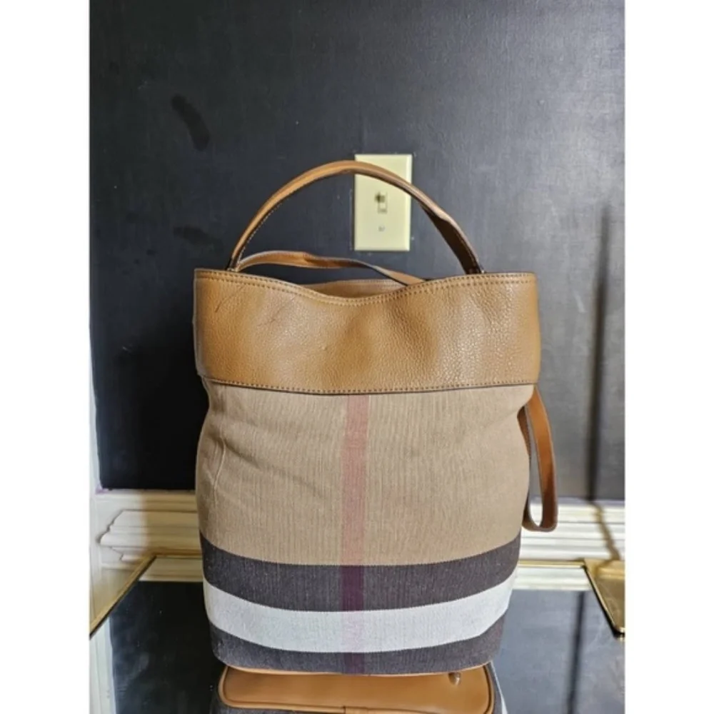 Authentic Burberry Ashby Bucket Bag Brown